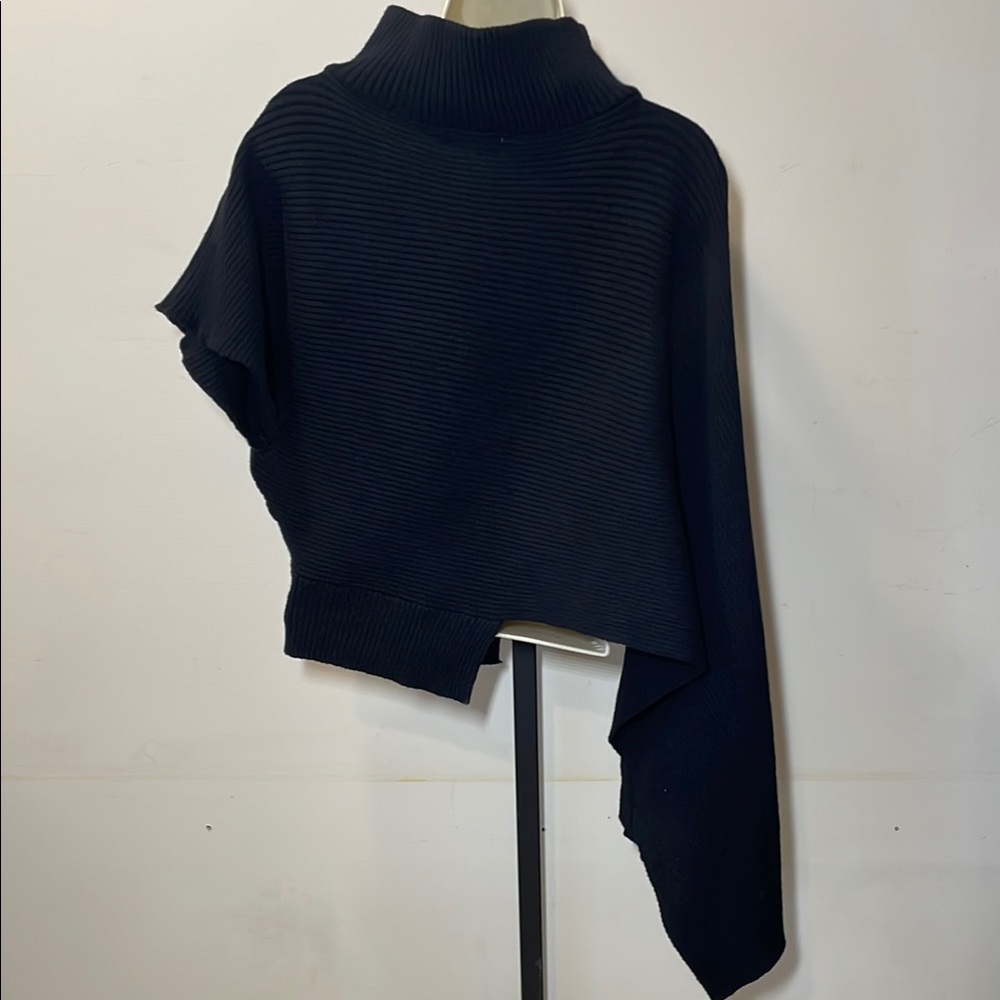 Asymmetrical Black Turtleneck Poncho Sweater - Picture 3 of 4